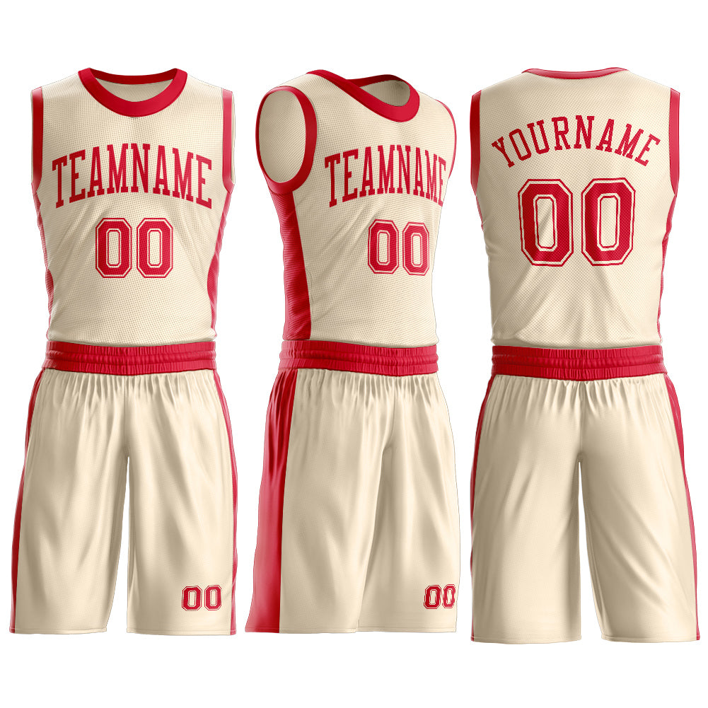 Custom Cream Red Round Neck Basketball Uniform Jersey view 3