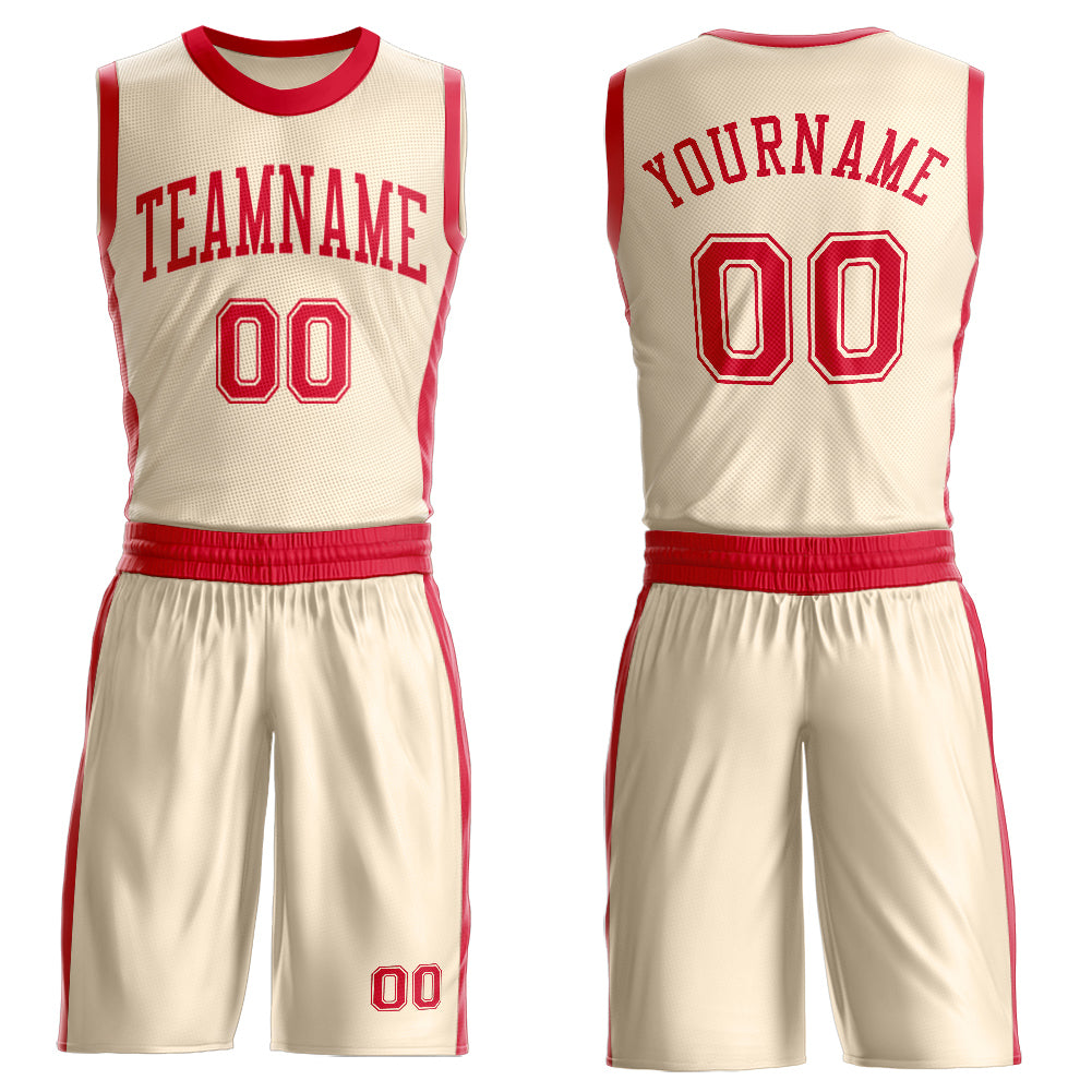 Custom Cream Red Round Neck Basketball Uniform Jersey - Main View
