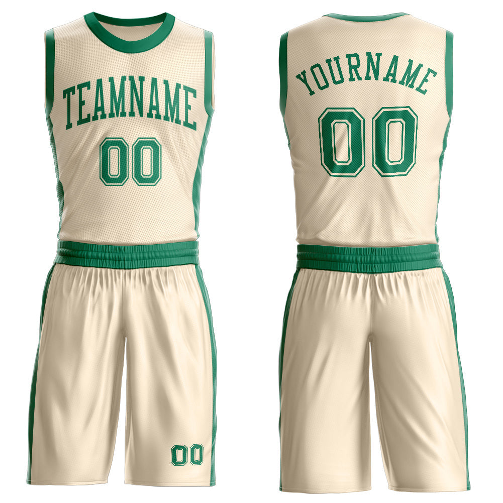 Custom Cream Kelly Green Round Neck Basketball Uniform Jersey - Main View