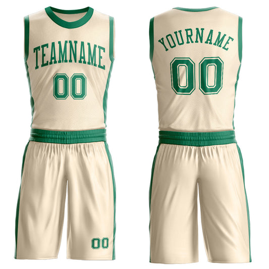 Custom Cream Kelly Green Round Neck Basketball Uniform Jersey - Main View