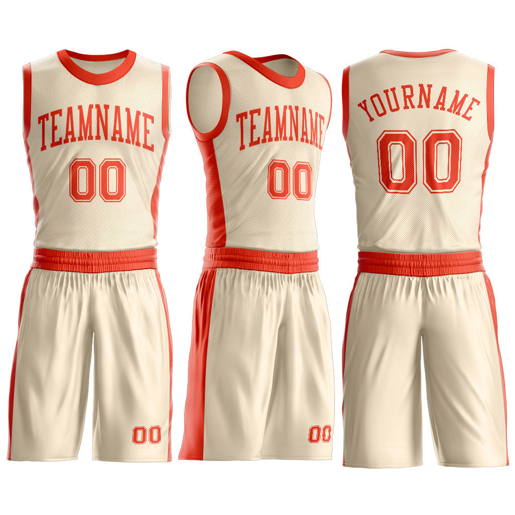 Custom Cream Orange Round Neck Basketball Uniform Jersey view 3
