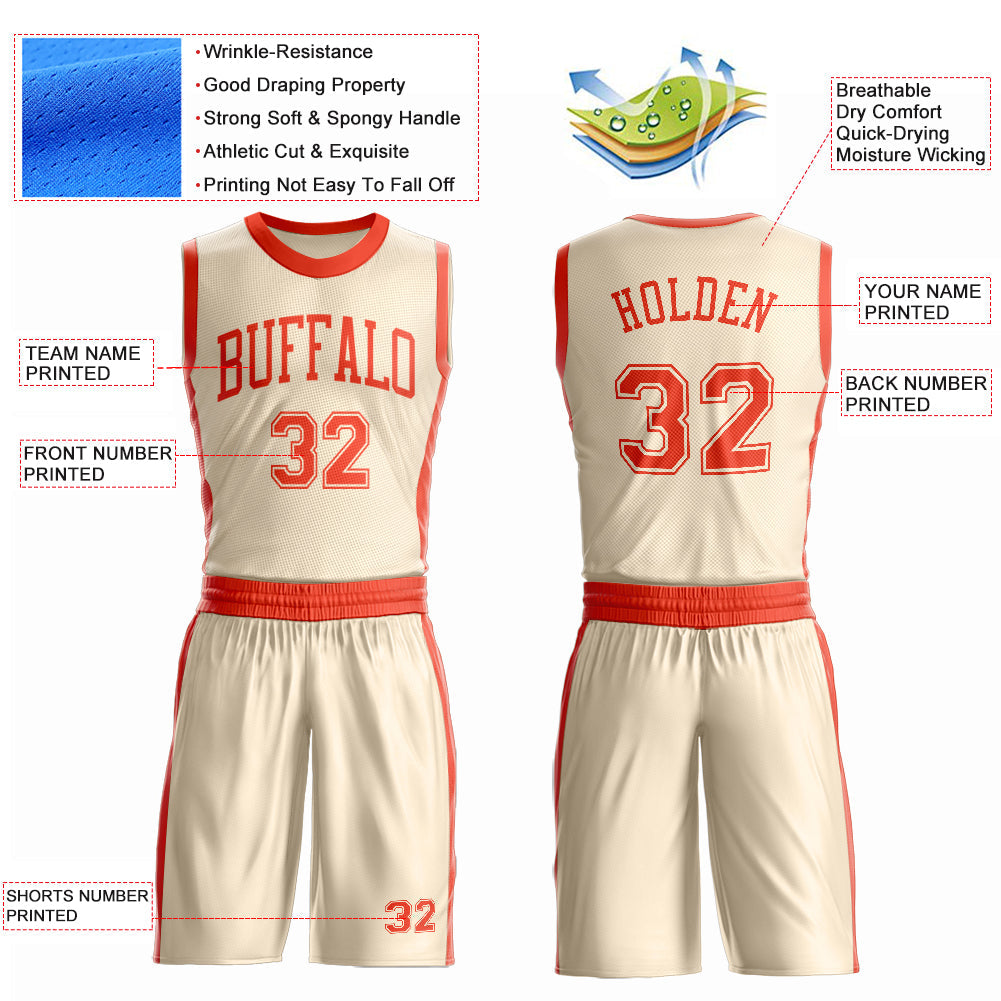 Custom Cream Orange Round Neck Basketball Uniform Jersey view 4