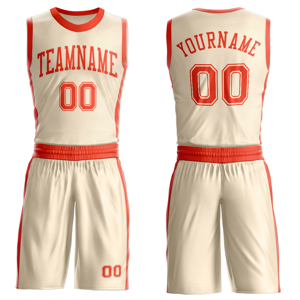 Custom Cream Orange Round Neck Basketball Uniform Jersey - Main View