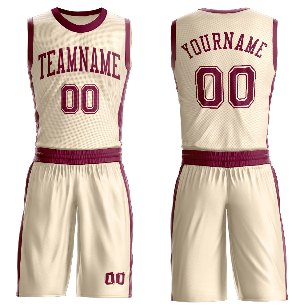 Custom Cream Maroon Round Neck Basketball Uniform Jersey - Main View