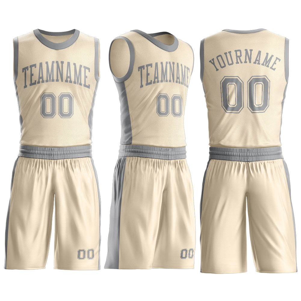 Custom Cream Gray Round Neck Basketball Uniform Jersey view 3