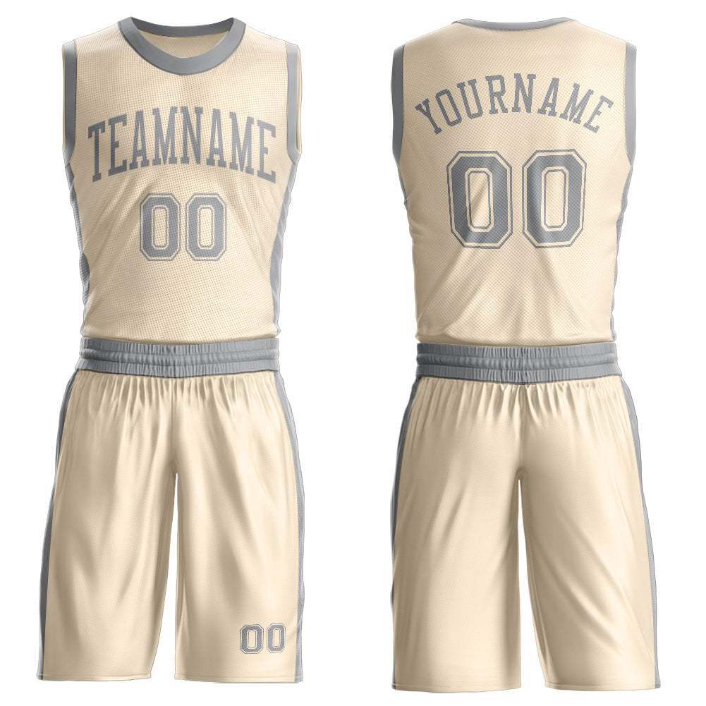Custom Cream Gray Round Neck Basketball Uniform Jersey - Main View