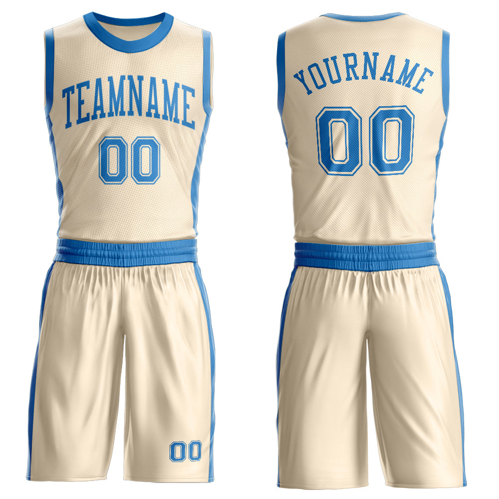 Custom Cream Blue Round Neck Basketball Uniform Jersey - Main View
