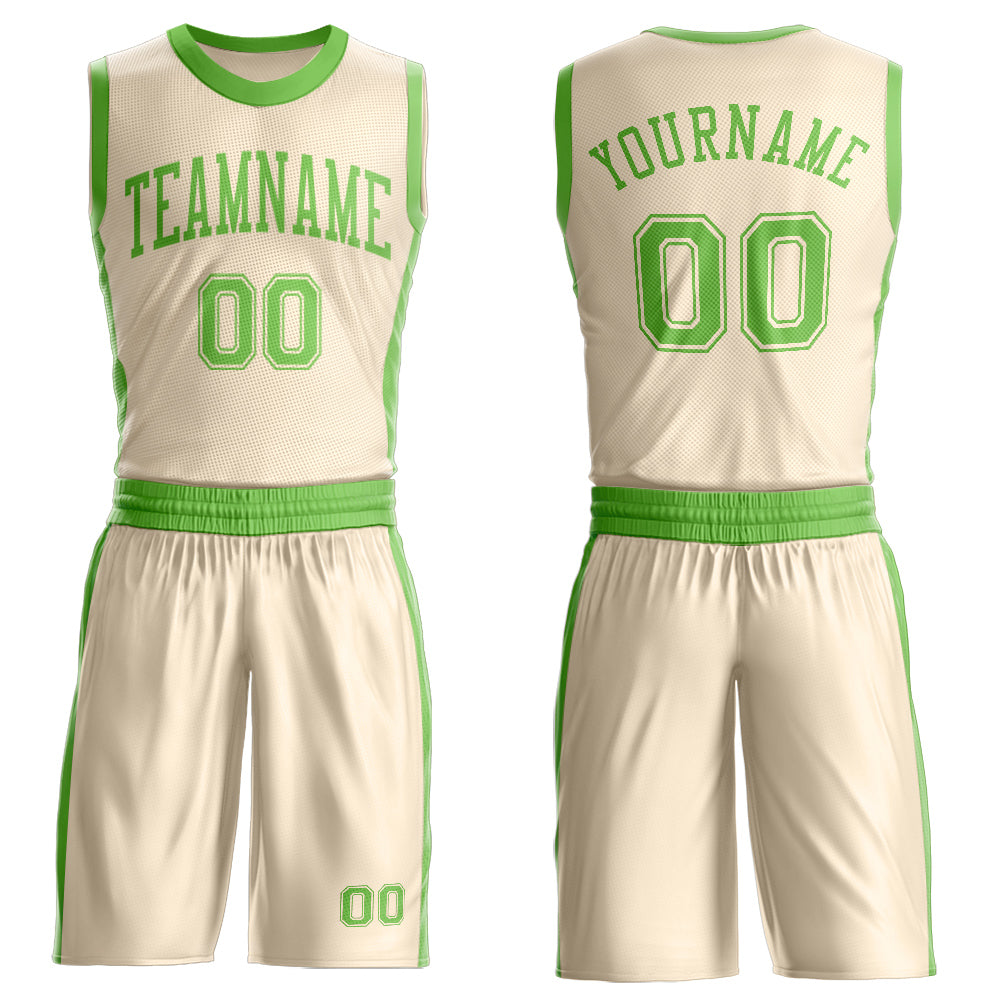 Custom Cream Neon Green Round Neck Basketball Uniform Jersey - Main View