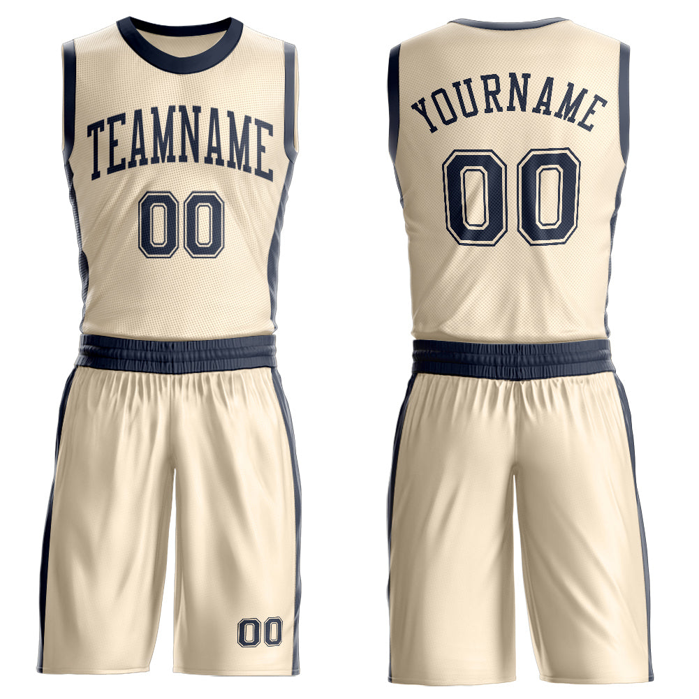 Custom Cream Navy Round Neck Basketball Uniform Jersey - Main View