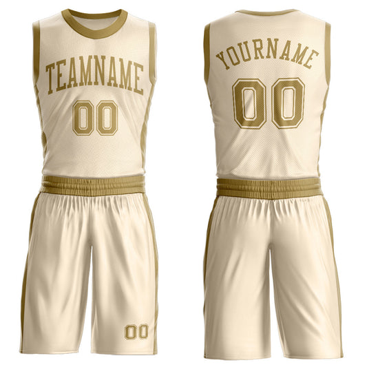 Custom Cream Old Gold Round Neck Basketball Uniform Jersey - Main View