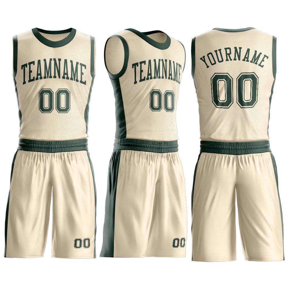 Custom Cream Green Round Neck Basketball Uniform Jersey view 3