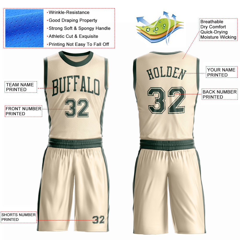 Custom Cream Green Round Neck Basketball Uniform Jersey view 4