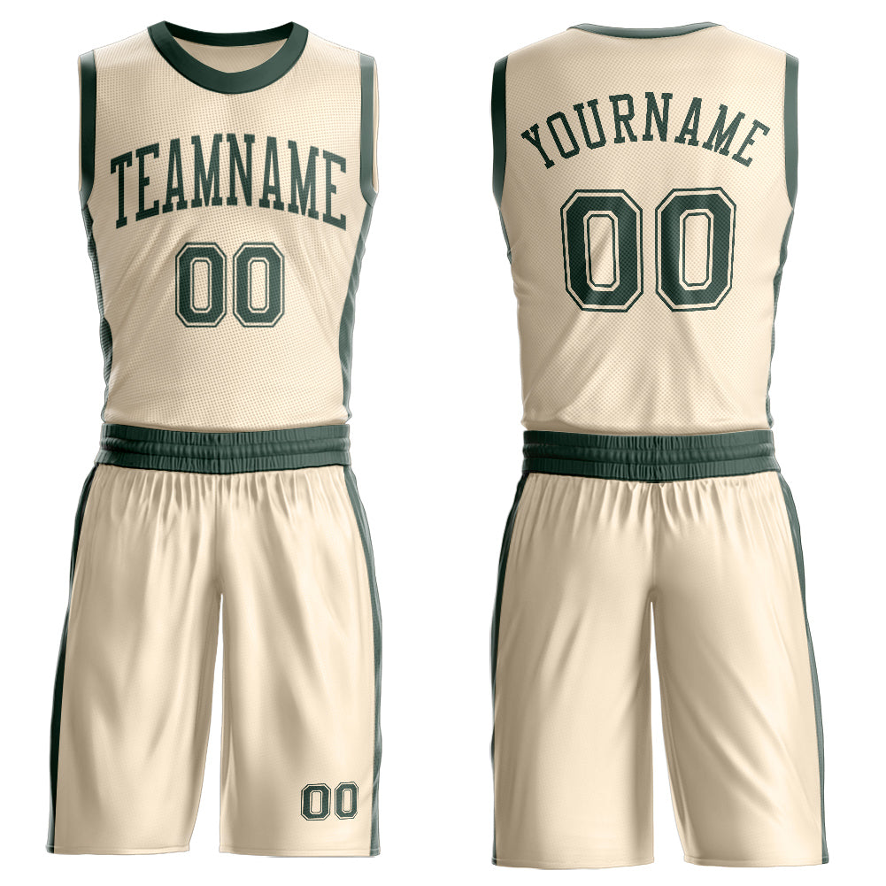 Custom Cream Green Round Neck Basketball Uniform Jersey - Main View