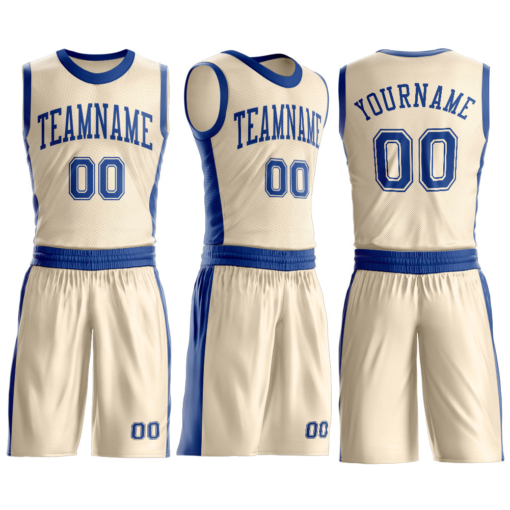 Custom Cream Royal Round Neck Basketball Uniform Jersey view 3