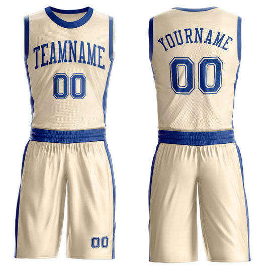 Custom Cream Royal Round Neck Basketball Uniform Jersey - Main View