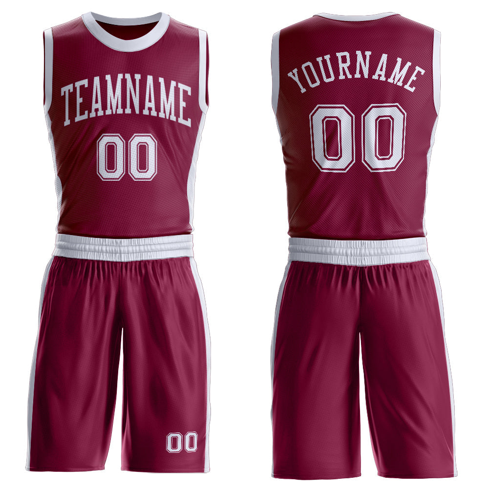 Custom Maroon White Round Neck Basketball Uniform Jersey - Main View