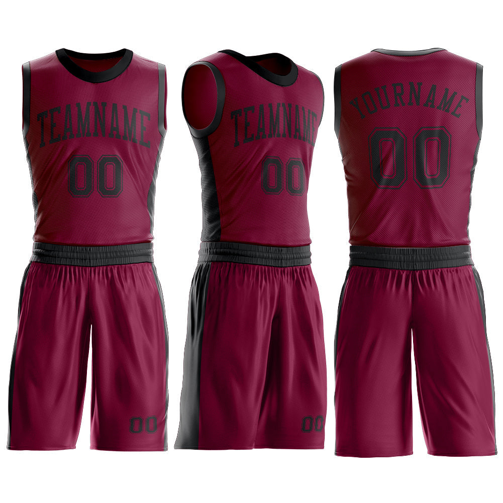 Custom Maroon Black Round Neck Basketball Uniform Jersey view 3