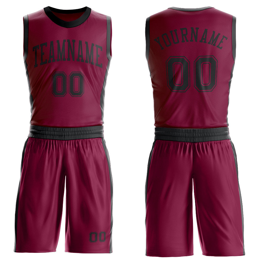Custom Maroon Black Round Neck Basketball Uniform Jersey - Main View