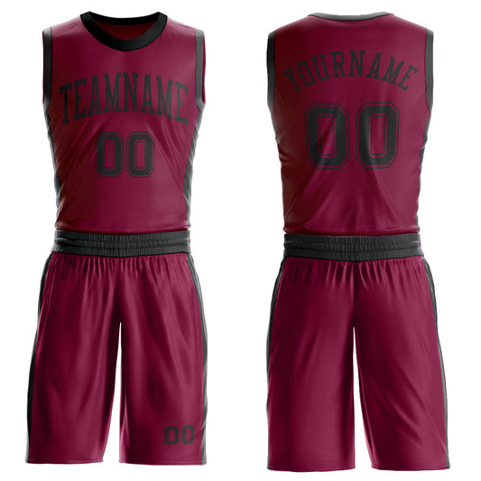 Custom Maroon Black Round Neck Basketball Uniform Jersey - Main View