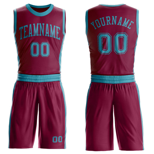 Custom Maroon Teal Round Neck Basketball Uniform Jersey - Main View