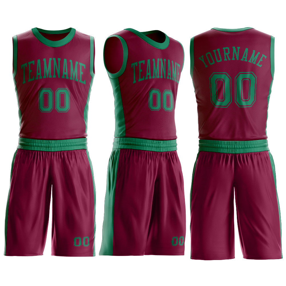 Custom Maroon Kelly Green Round Neck Basketball Uniform Jersey view 3