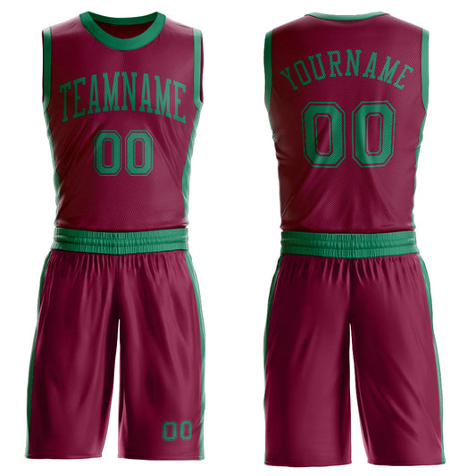 Custom Maroon Kelly Green Round Neck Basketball Uniform Jersey - Main View