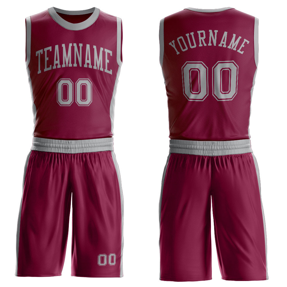 Custom Maroon Gray Round Neck Basketball Uniform Jersey - Main View