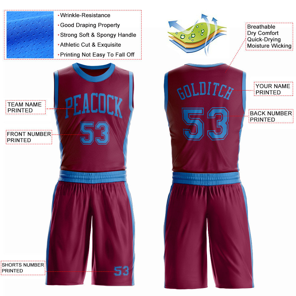 Custom Maroon Blue Round Neck Basketball Uniform Jersey view 4