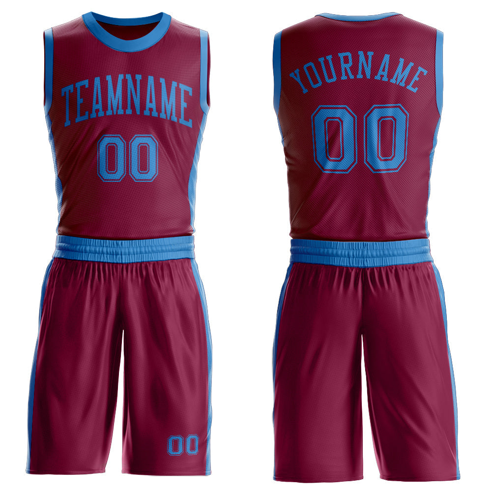 Custom Maroon Blue Round Neck Basketball Uniform Jersey - Main View