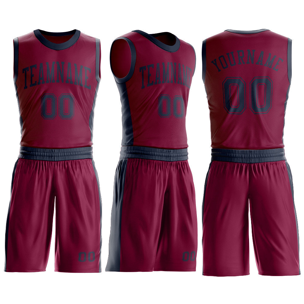 Custom Maroon Navy Round Neck Basketball Uniform Jersey view 3