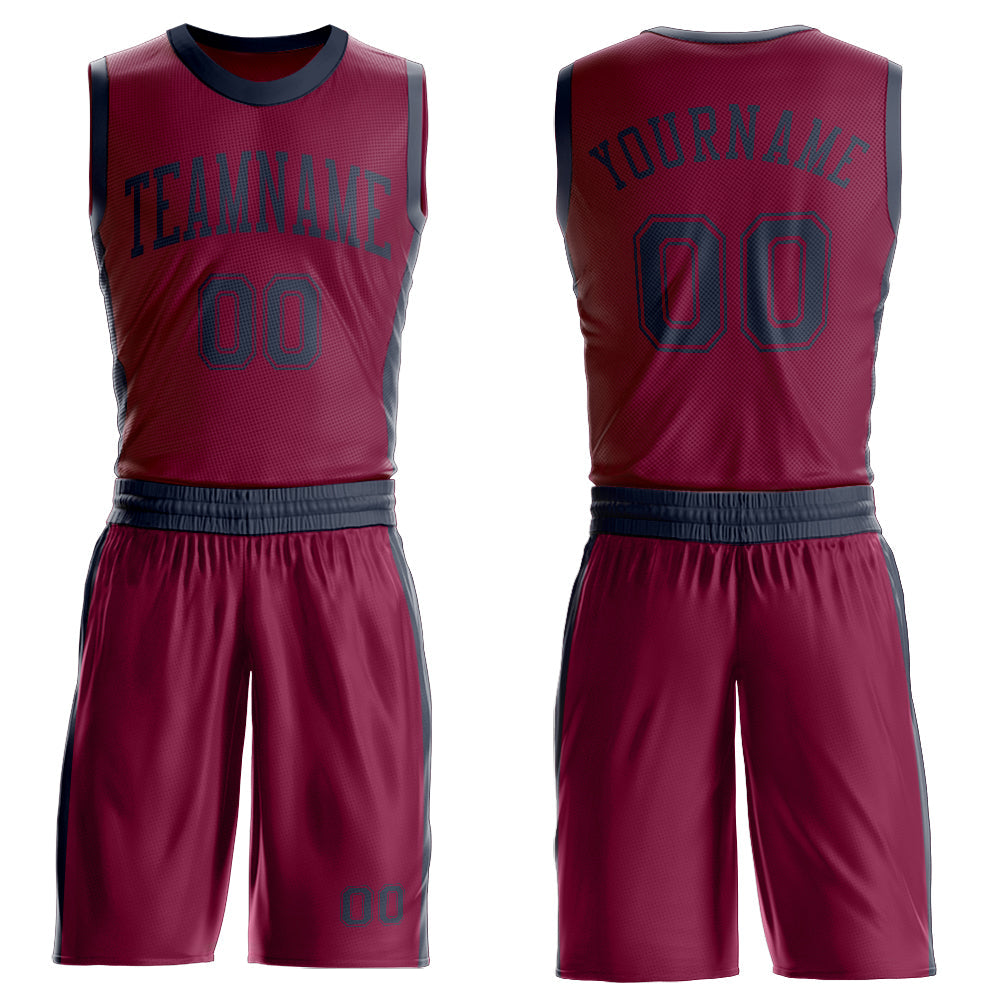 Custom Maroon Navy Round Neck Basketball Uniform Jersey - Main View