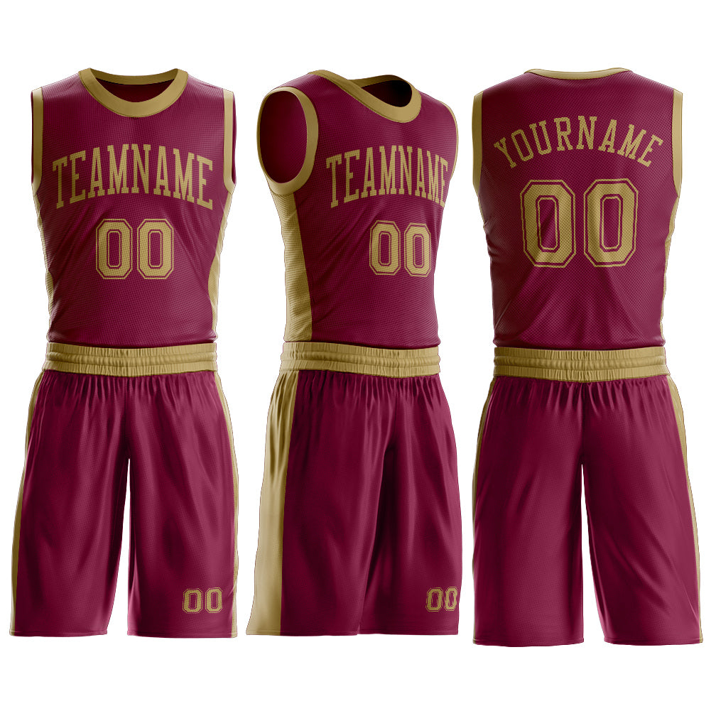 Custom Maroon Old Gold Round Neck Basketball Uniform Jersey view 3