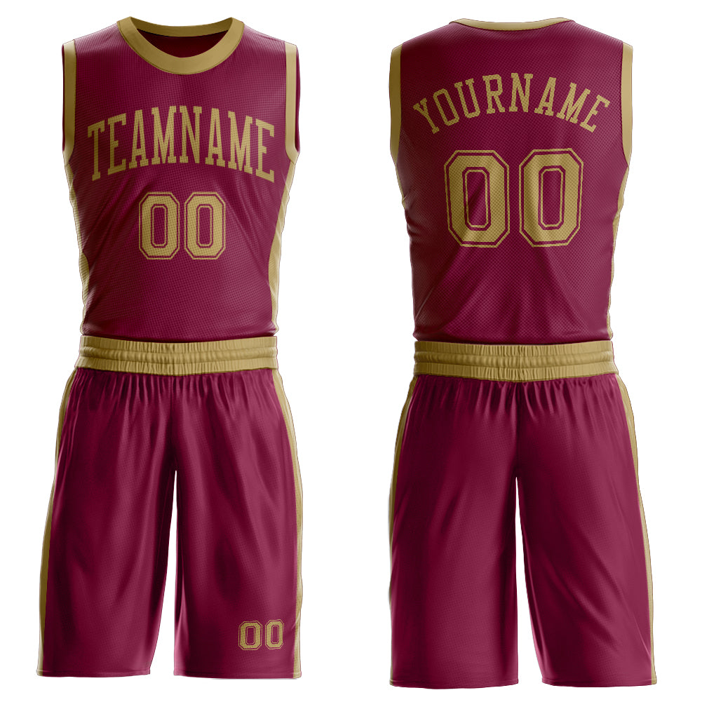 Custom Maroon Old Gold Round Neck Basketball Uniform Jersey - Main View