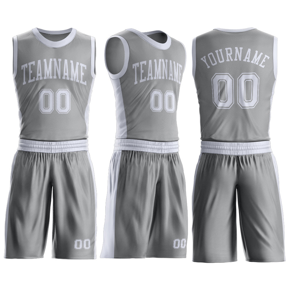 Custom Gray White Round Neck Basketball Uniform Jersey view 3