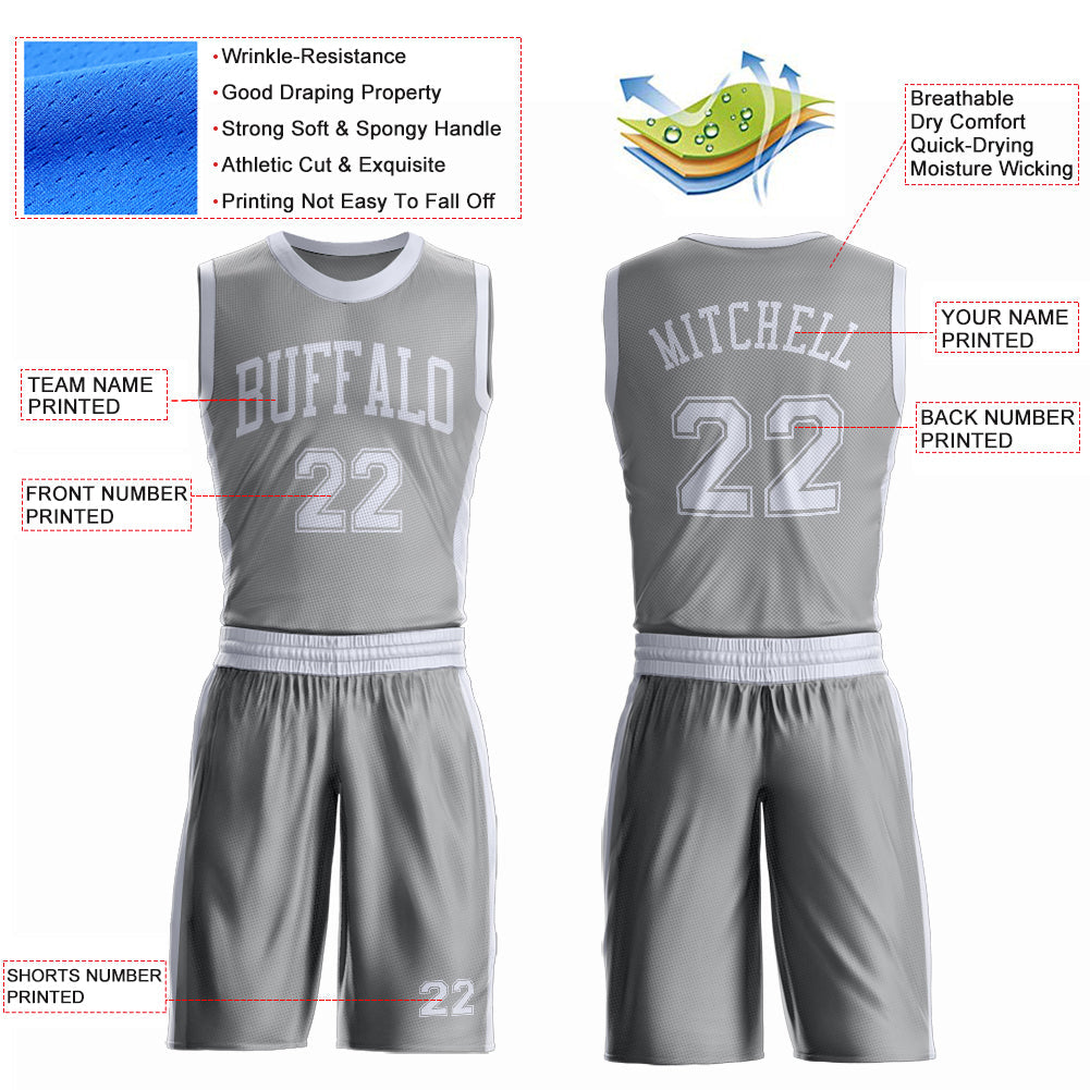 Custom Gray White Round Neck Basketball Uniform Jersey view 4