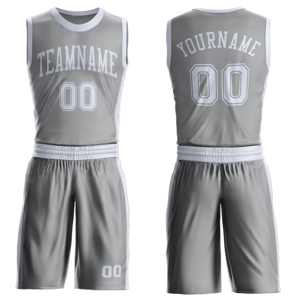 Custom Gray White Round Neck Basketball Uniform Jersey - Main View