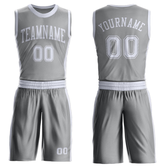 Custom Gray White Round Neck Basketball Uniform Jersey - Main View