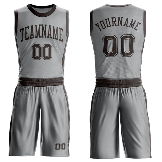 Custom Gray Brown Round Neck Basketball Uniform Jersey - Main View