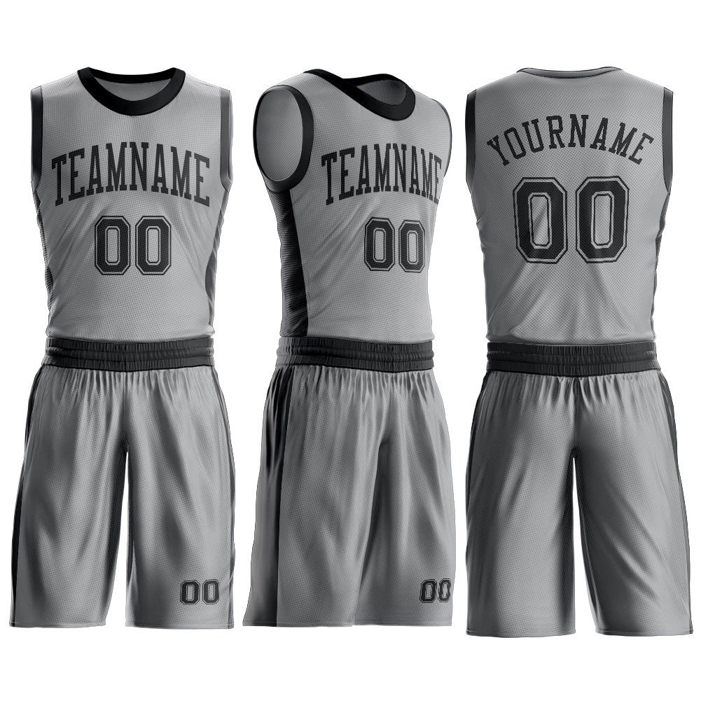 Custom Gray Black Round Neck Basketball Uniform Jersey view 3