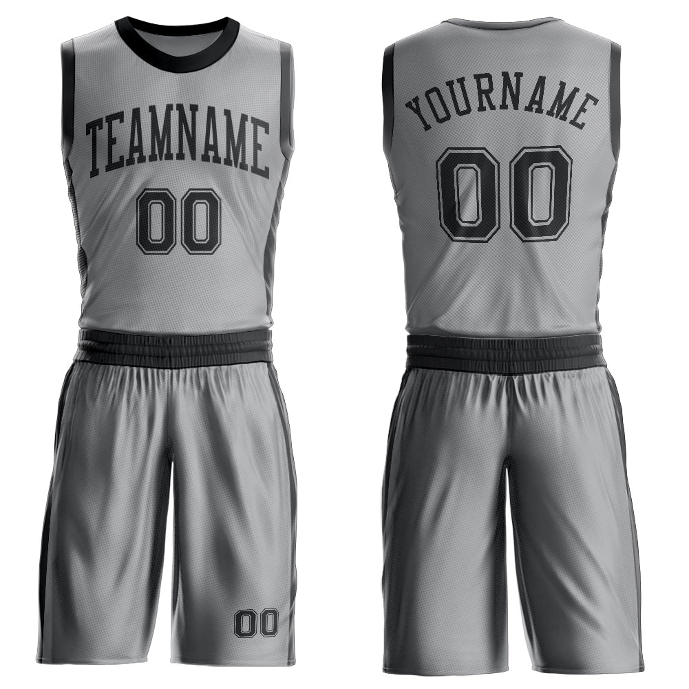 Custom Gray Black Round Neck Basketball Uniform Jersey - Main View