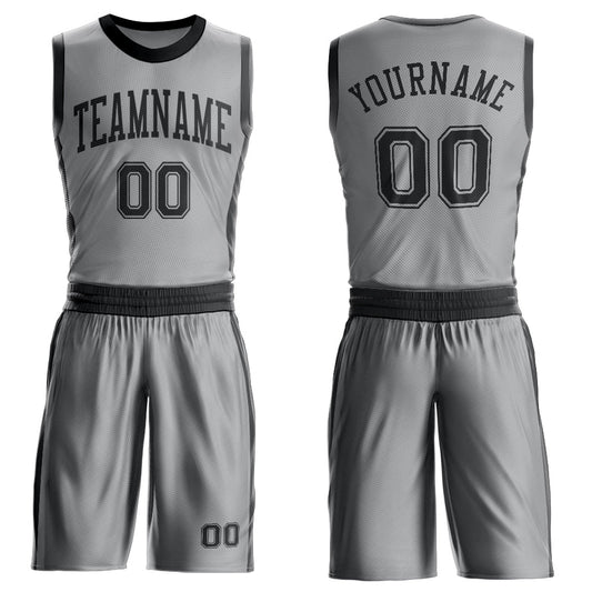 Custom Gray Black Round Neck Basketball Uniform Jersey - Main View