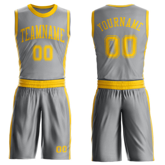 Custom Gray Gold Round Neck Basketball Uniform Jersey - Main View