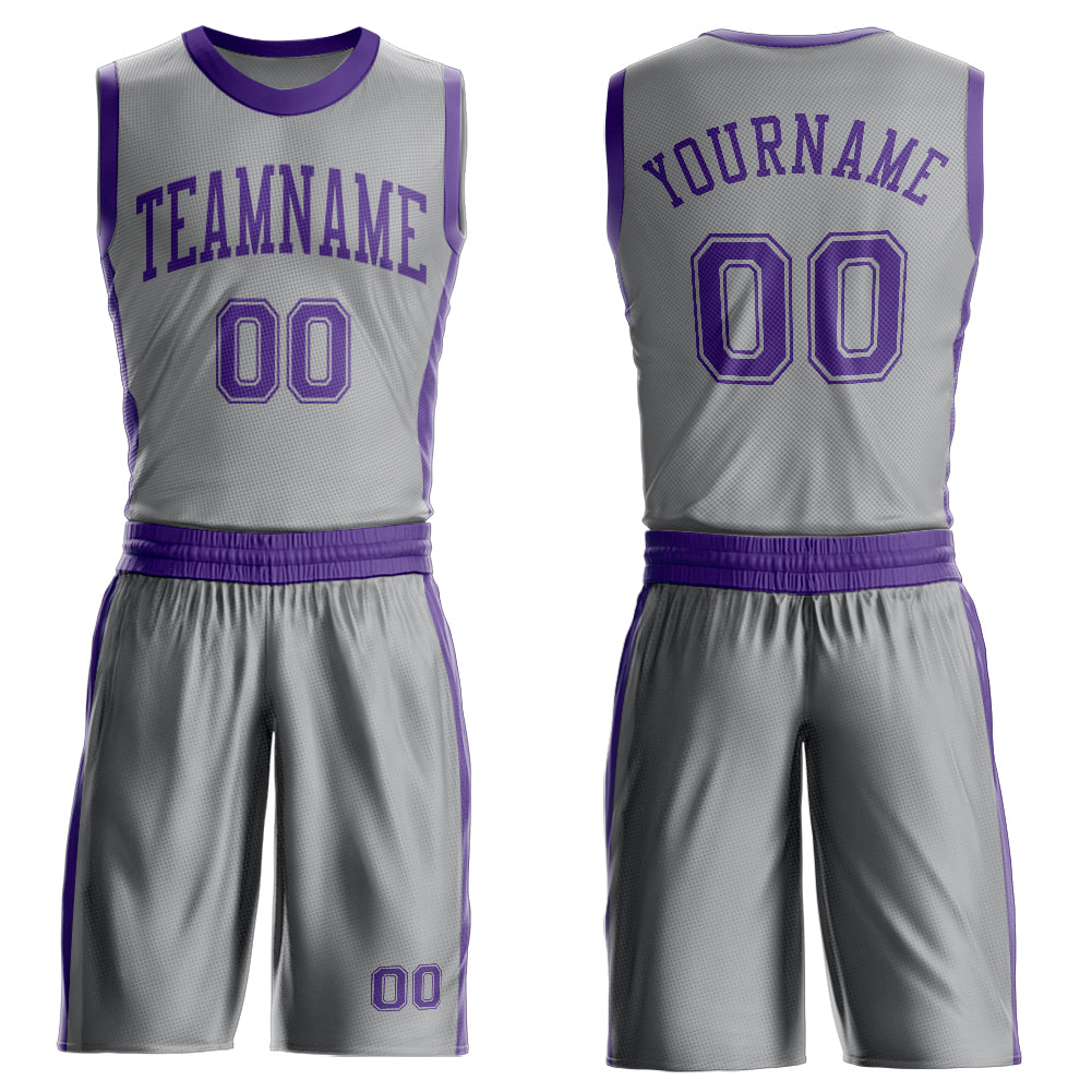 Custom Gray Purple Round Neck Basketball Uniform Jersey - Main View