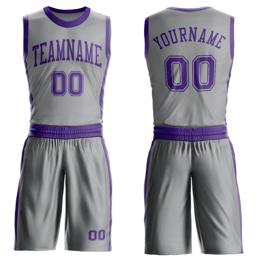 Custom Gray Purple Round Neck Basketball Uniform Jersey - Main View