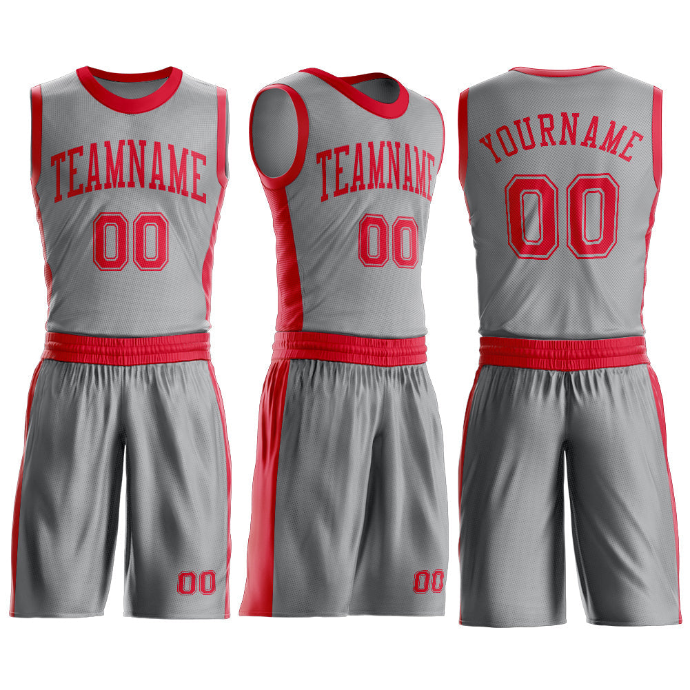 Custom Gray Red Round Neck Basketball Uniform Jersey view 3