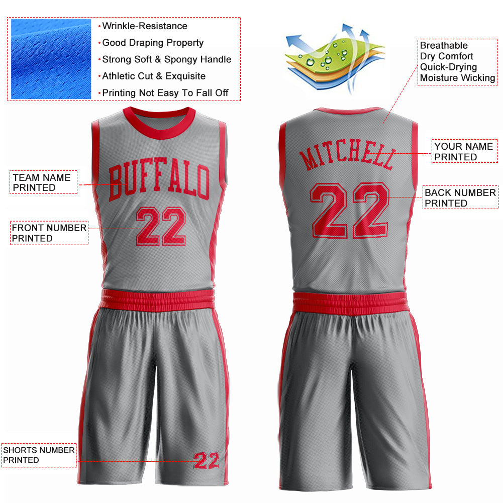 Custom Gray Red Round Neck Basketball Uniform Jersey view 4