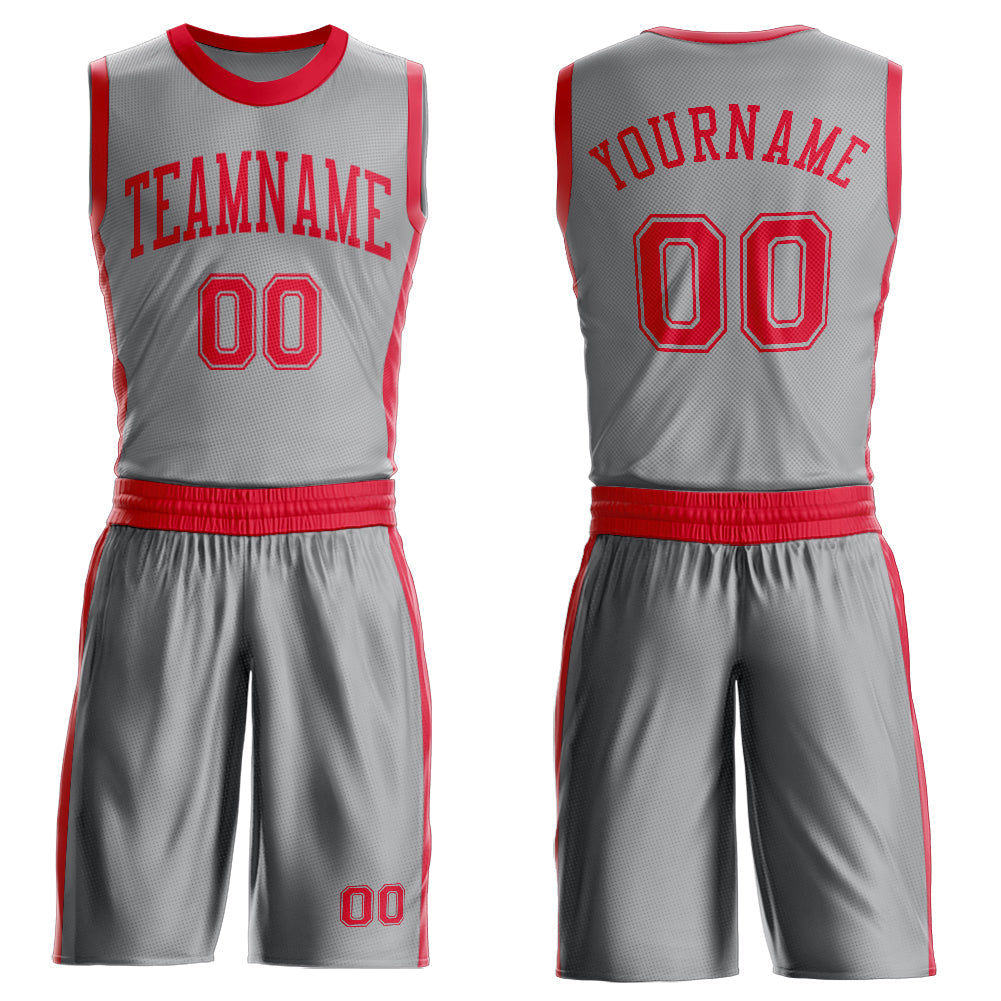 Custom Gray Red Round Neck Basketball Uniform Jersey - Main View