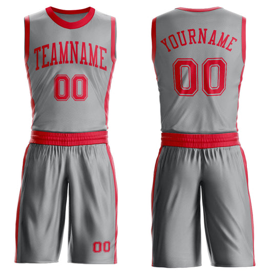 Custom Gray Red Round Neck Basketball Uniform Jersey - Main View