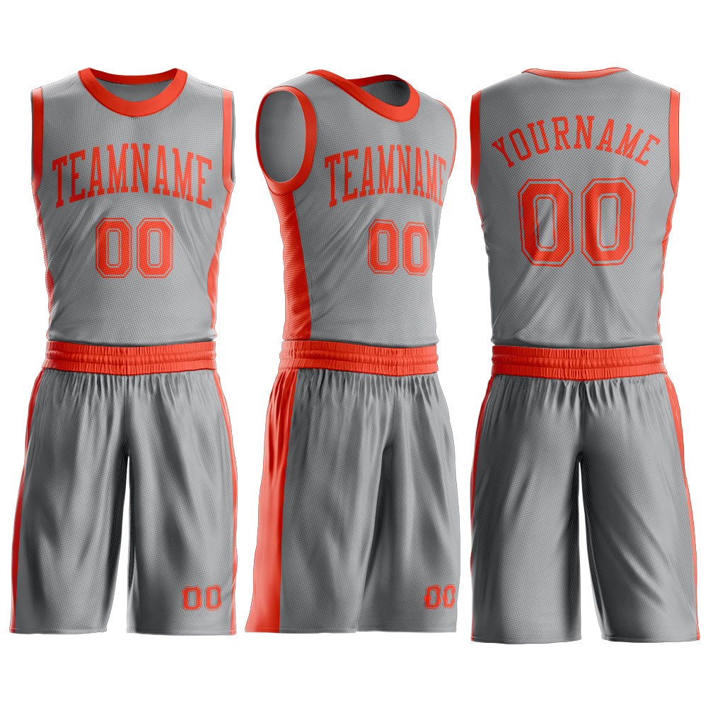 Custom Gray Orange Round Neck Basketball Uniform Jersey view 3