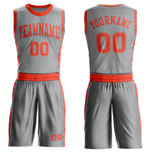Custom Gray Orange Round Neck Basketball Uniform Jersey - Main View